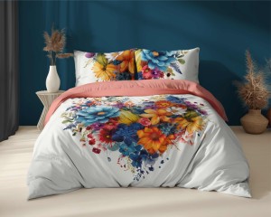 Pościel bawełniana 220x200 biała kolorowe kwiaty Holland Home 33-1
