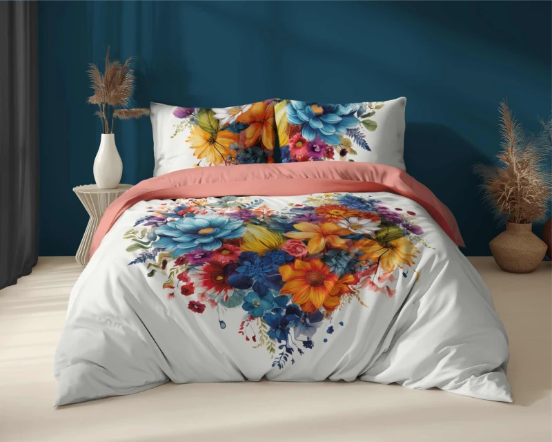 Pościel bawełniana 220x200 biała kolorowe kwiaty Holland Home 33-1
