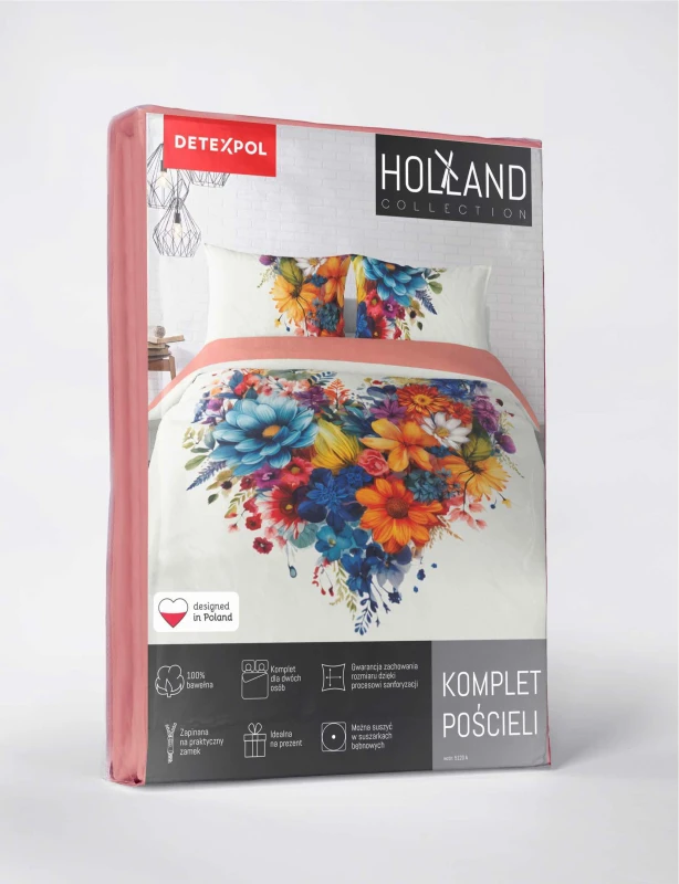 Pościel bawełniana 220x200 biała kolorowe kwiaty Holland Home 33-4