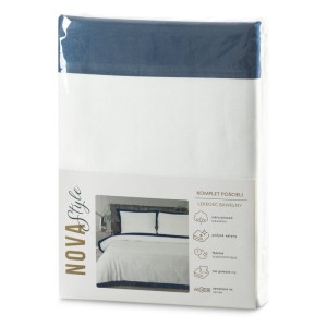 Pościel satynowa 160x200 Laura biała granatowa z ozdobną kantą-6