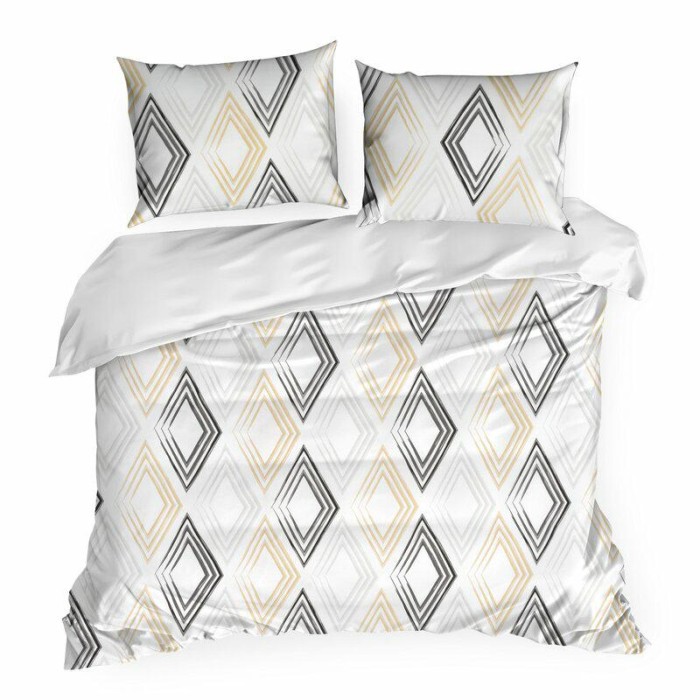 Pościel satynowa 220x200 Spring 35 biała żółta czarna geometryczna-2