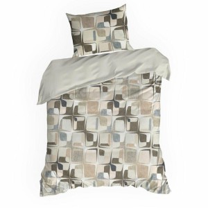 Pościel satynowa 140x200 Spring 36 beżowa geometryczna-2