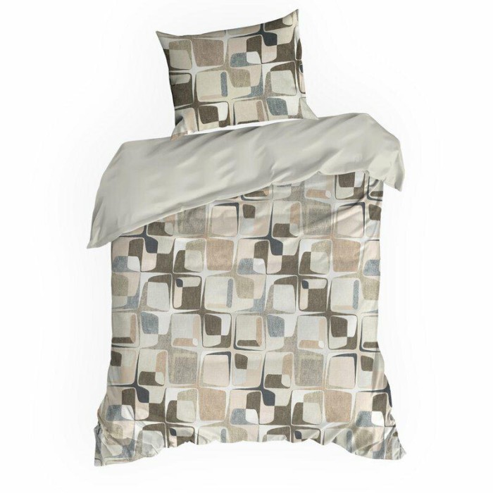 Pościel satynowa 140x200 Spring 36 beżowa geometryczna-2