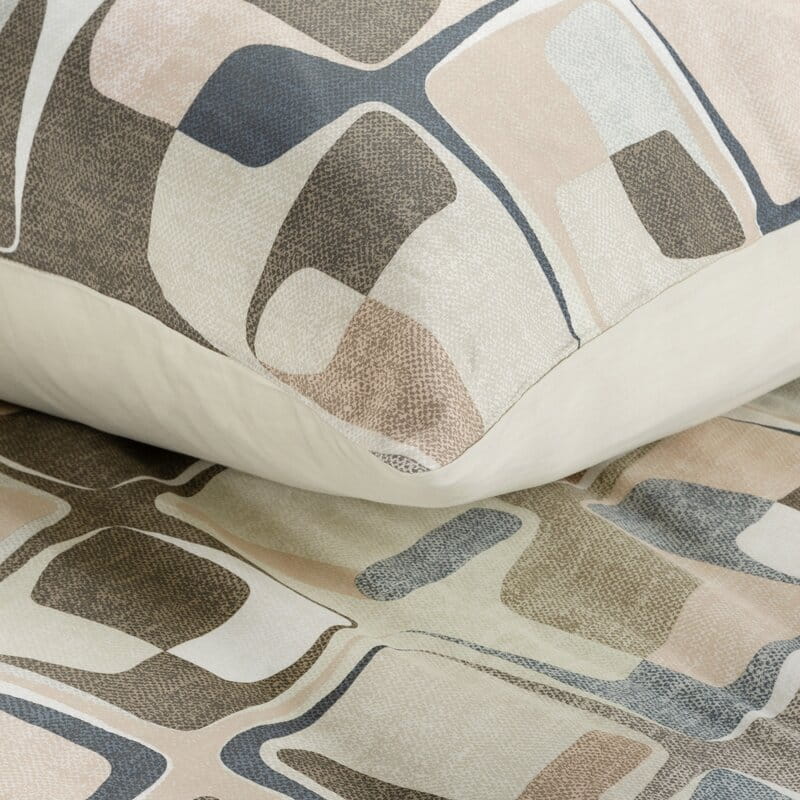 Pościel satynowa 140x200 Spring 36 beżowa geometryczna-5