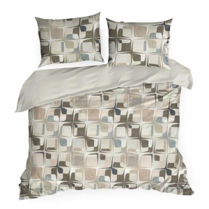 Pościel satynowa 160x200 Spring 36 beżowa geometryczna-2