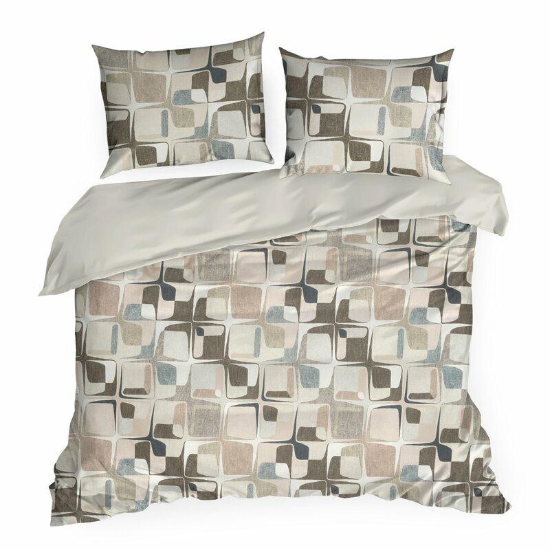 Pościel satynowa 160x200 Spring 36 beżowa geometryczna-2