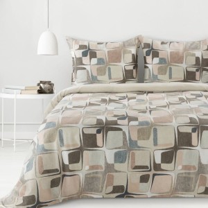 Pościel satynowa 160x200 Spring 36 beżowa geometryczna-1