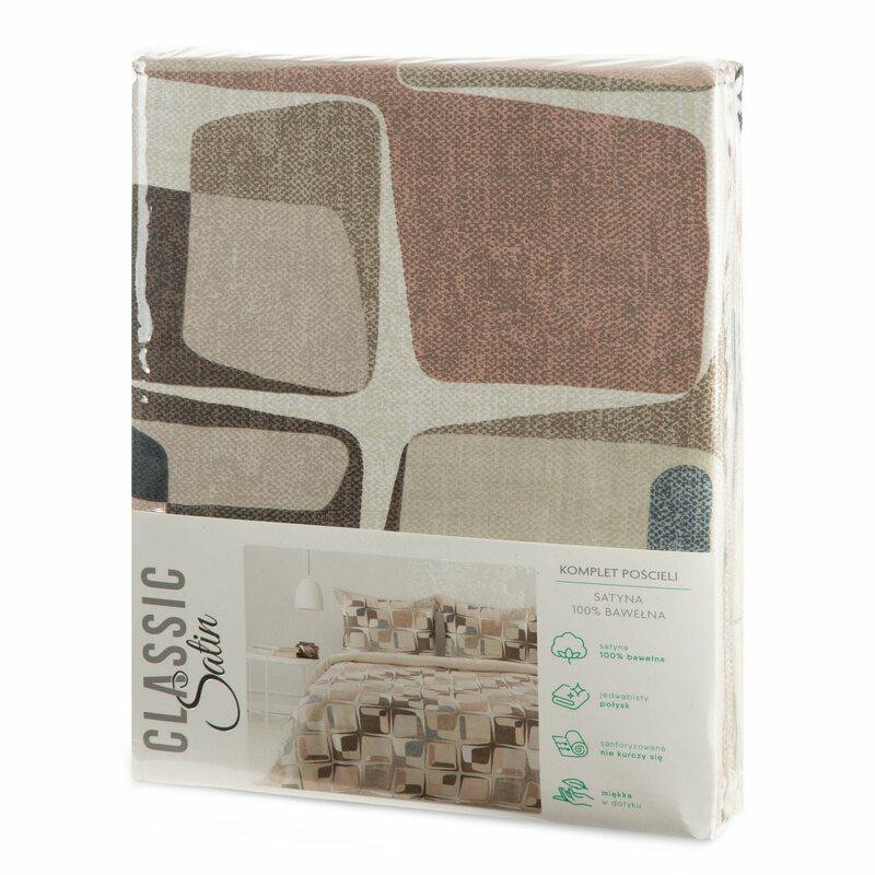 Pościel satynowa 160x200 Spring 36 beżowa geometryczna-6