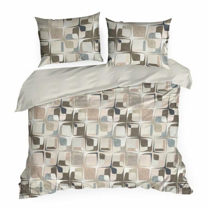 Pościel satynowa 220x200 Spring 36 beżowa geometryczna-2