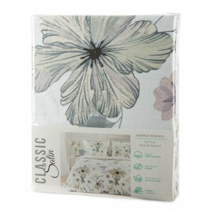 Pościel satynowa 140x200 Spring 37 biała zielona kwiaty-6