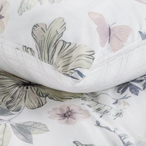 Pościel satynowa 140x200 Spring 37 biała zielona kwiaty-2
