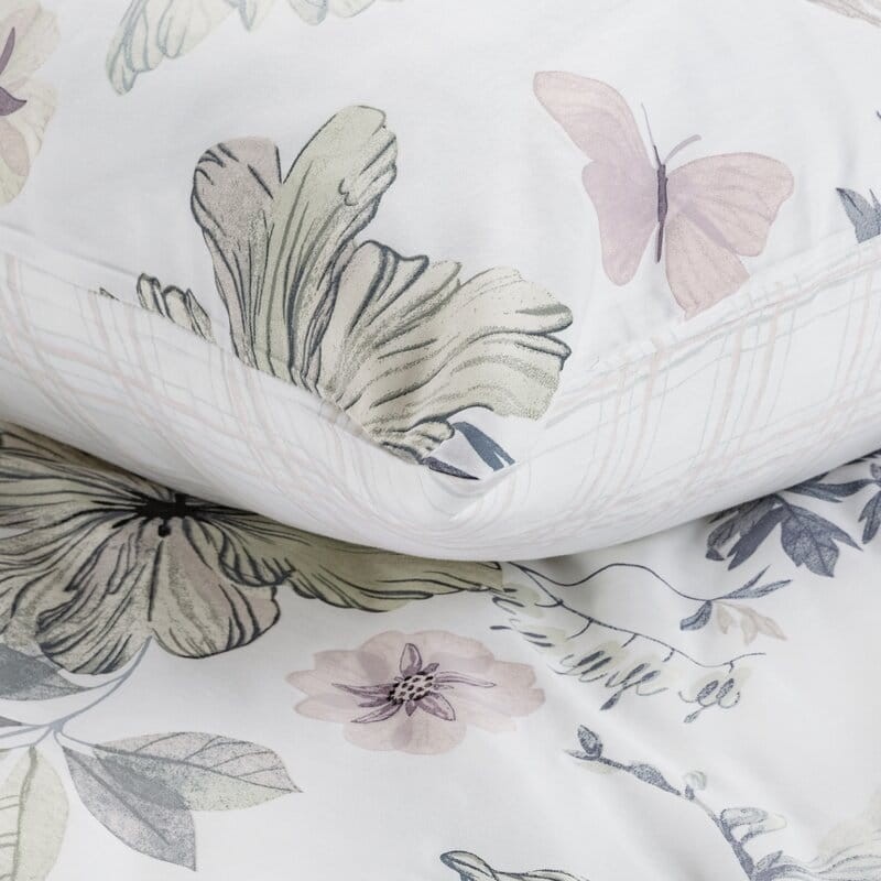 Pościel satynowa 140x200 Spring 37 biała zielona kwiaty-2