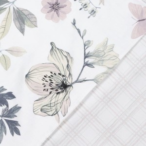 Pościel satynowa 140x200 Spring 37 biała zielona kwiaty-5