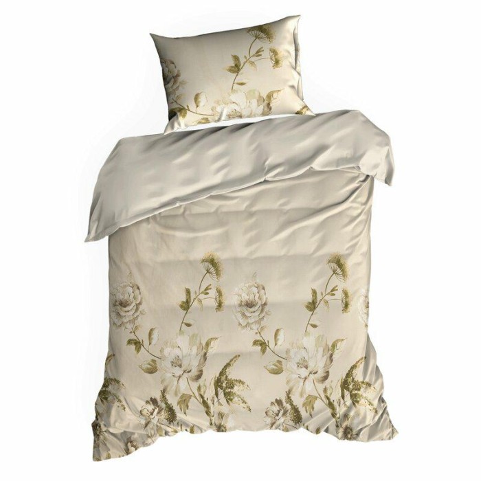 Pościel satynowa 140x200 Spring 38 beżowa kwiaty-2