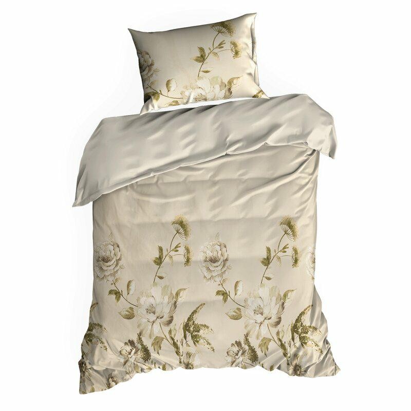 Pościel satynowa 140x200 Spring 38 beżowa kwiaty-2