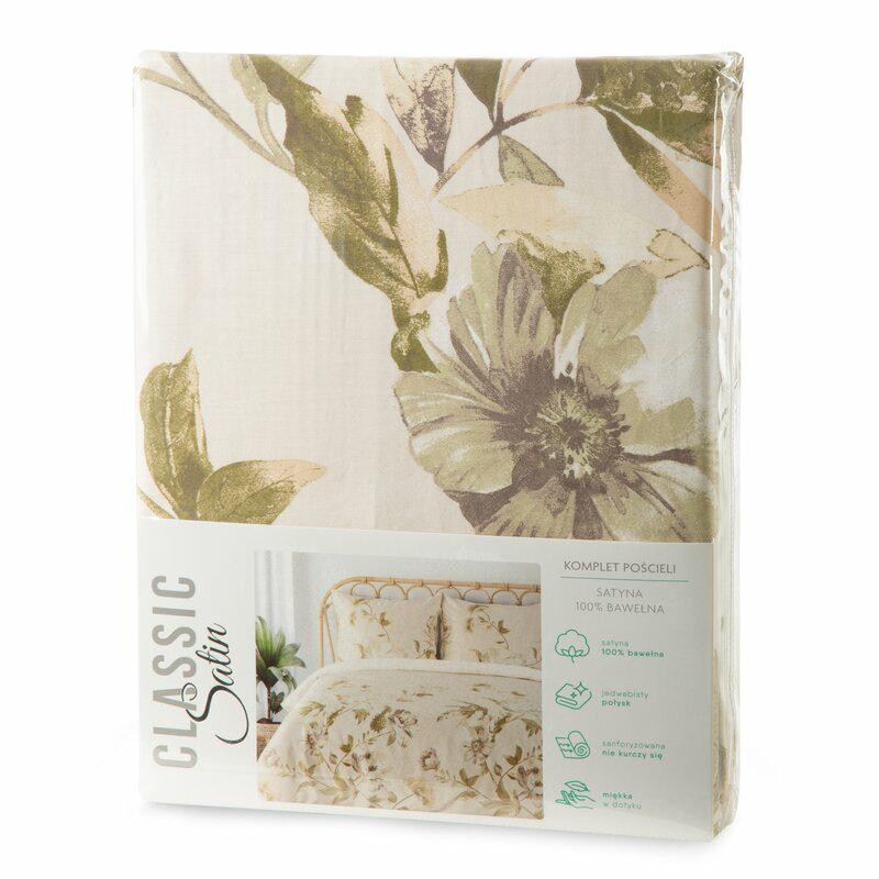 Pościel satynowa 140x200 Spring 38 beżowa kwiaty-6