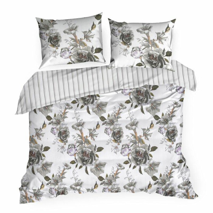 Pościel satynowa 160x200 Spring 39 szara biała kwiaty-2