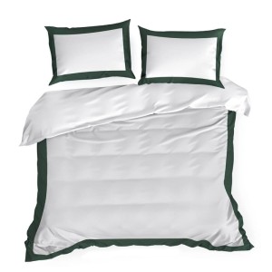 Pościel satynowa 160x200 Laura biała zielona ciemna z ozdobną kantą-2
