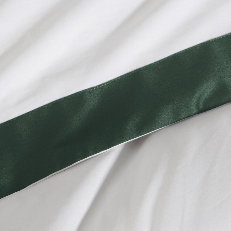 Pościel satynowa 160x200 Laura biała zielona ciemna z ozdobną kantą-4
