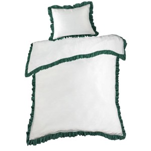 36032Pościel satynowa 160x200 Eliza biała zielona zdobiona falbanką Eurofirany-3