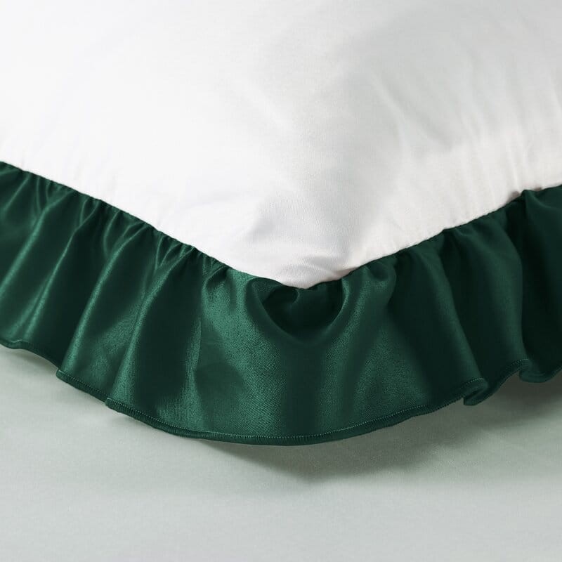 36032Pościel satynowa 160x200 Eliza biała zielona zdobiona falbanką Eurofirany-6