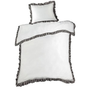 36035Pościel satynowa 220x200 Eliza biała stalowa zdobiona falbanką Eurofirany-3