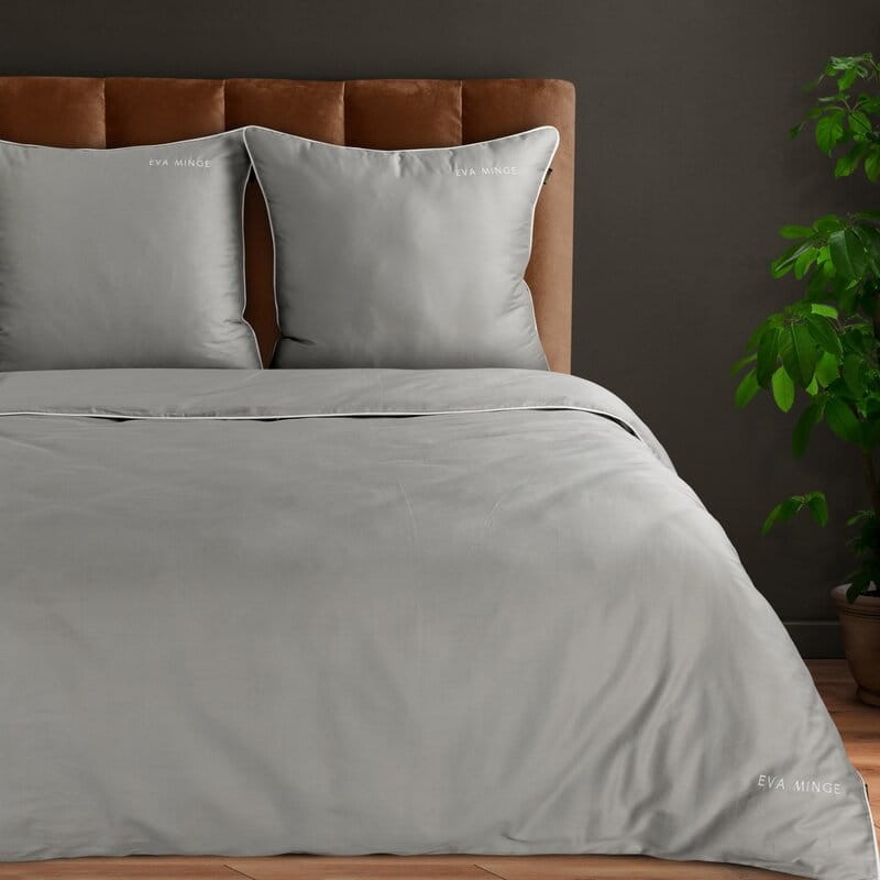 Pościel satynowa 160x200 Eva Minge szara lamówka-1