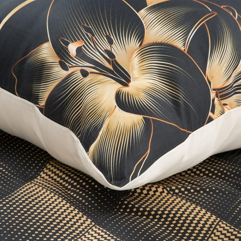 Pościel satynowa 160x200 Victoria 12 czarna złota liście geometryczna Limited Collection-5