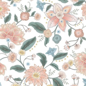 Pościel satynowa 160x200 Marcia biała pomarańczowa kwiaty liście-4