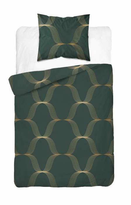 Pościel satynowa 140x200 Home Satin 11 zielona złota ornamenty-2