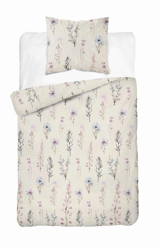 Pościel satynowa 140x200 Home Satin 11 kremowa różowa zielona kwiaty-2