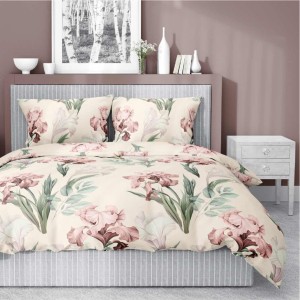 Pościel satynowa 160x200 Home Satin 11 kremowa różowa zielona kwiatki-1