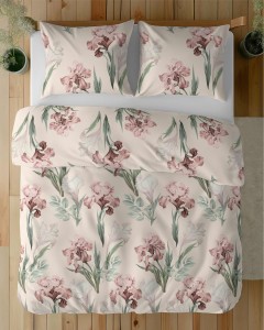 Pościel satynowa 160x200 Home Satin 11 kremowa różowa zielona kwiatki-5