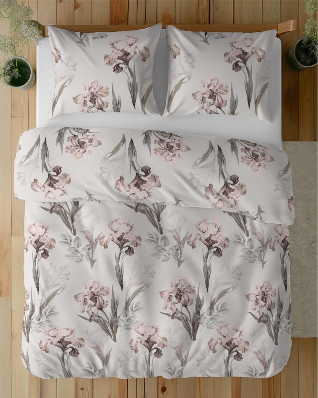 Pościel satynowa 160x200 Home Satin 11 kremowa ciemna szara kwiaty-5