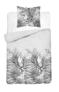 Pościel satynowa 140x200 Home Satin 122 szara liście-2