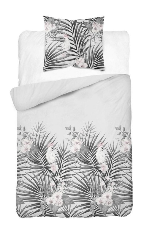 Pościel satynowa 140x200 Home Satin 122 szara liście-2