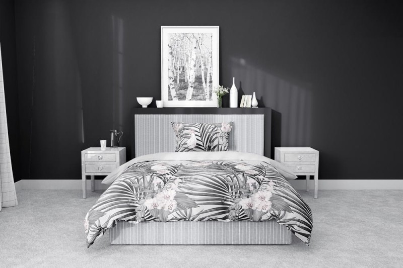 Pościel satynowa 140x200 Home Satin 122 szara liście-3