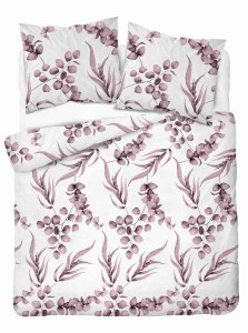 Pościel bawełniana 220x200 Bawełna 32 biała pudrowa liście-2