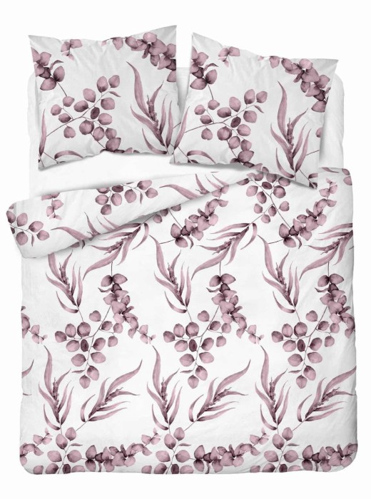 Pościel bawełniana 220x200 Bawełna 32 biała pudrowa liście-2