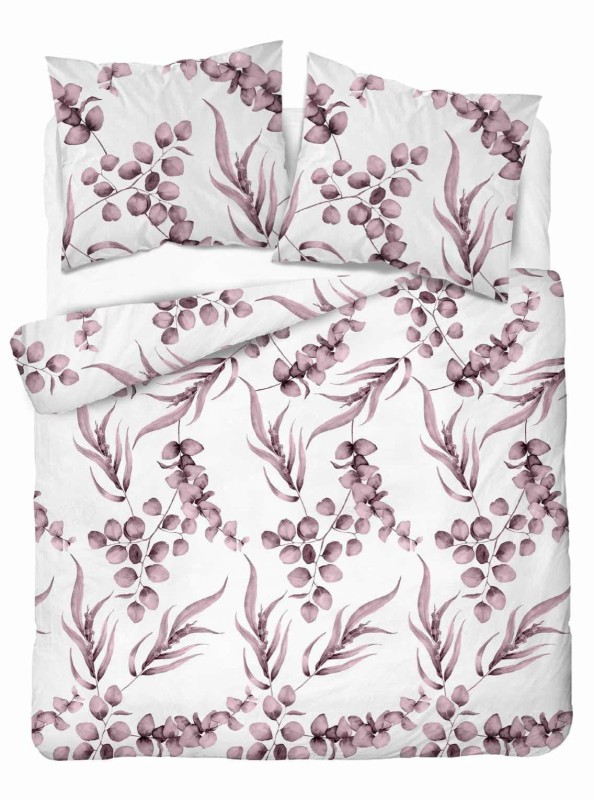 Pościel bawełniana 220x200 Bawełna 32 biała pudrowa liście-2
