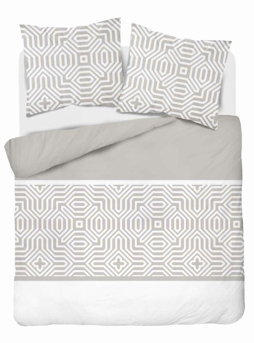 Pościel bawełniana 220x200 Bawełna 32 beżowa biała geometryczna-2