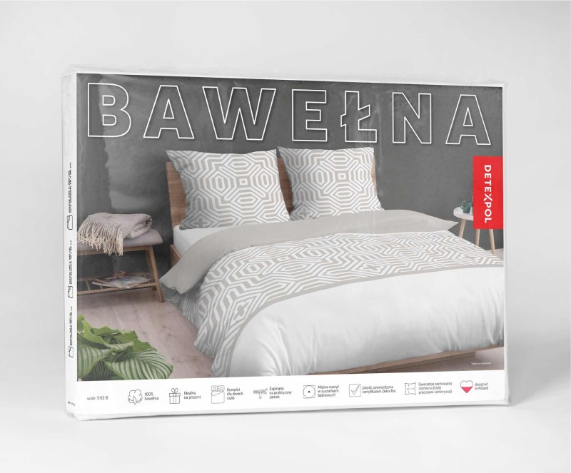Pościel bawełniana 220x200 Bawełna 32 beżowa biała geometryczna-4