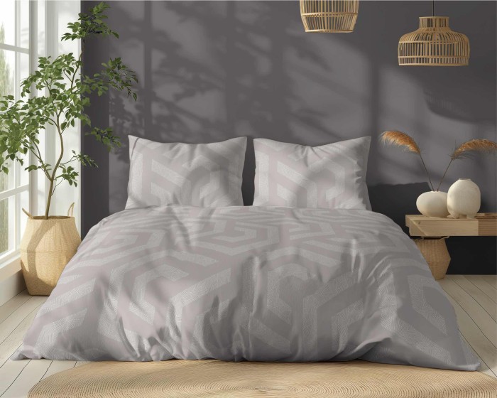 Pościel bawełniana 220x200 Bawełna 32 beżowa geometryczna-1