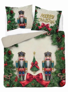 Pościel świąteczna 220x200 Merry Christmas kremowa zielona dziadek do orzechów choinka Święta 24 Holland-2