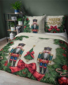 Pościel świąteczna 220x200 Merry Christmas kremowa zielona dziadek do orzechów choinka Święta 24 Holland-3