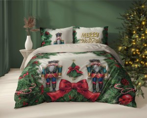 Pościel świąteczna 220x200 Merry Christmas kremowa zielona dziadek do orzechów choinka Święta 24 Holland-1