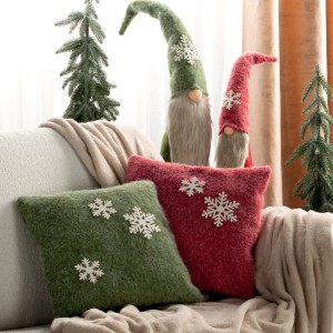 Poszewka świąteczna 40x40 zielona biała śnieżynki z filcu-2
