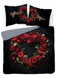 Pościel bawełniana 160x200 czarna czerwona serce You and Me Holland 52-2