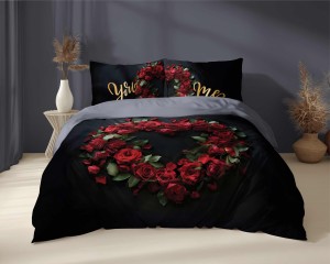 Pościel bawełniana 160x200 czarna czerwona serce You and Me Holland 52-3