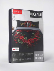 Pościel bawełniana 160x200 czarna czerwona serce You and Me Holland 52-4